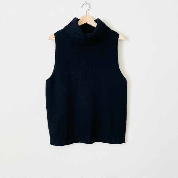 White + Warren LARGE 100% cashmere black turtleneck sleeveless sweater - Picture 1 of 5